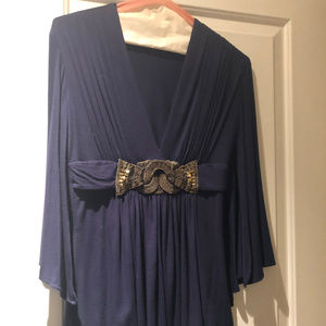 Sky Navy Blouse with Gold Brooch